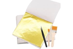 JUGUTA 100 Pezzi Fogli di Foglia Oro, Lamina D'oro, Ideali per Doratura, Artigianato, Progetti Artistici e Decorazioni, Foglia D'oro