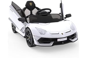 BALOVEBY Elektroauto für Kinder, 12V lizenzierte Lamborghini Kinderauto, batteriebetriebener Elektroauto mit Steuerung, 2 Geschwindigkeiten, Soundsystem, LED-Scheinwerfern und hydraulischen Türen (Weiß)
