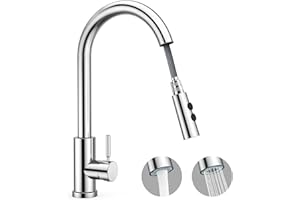 CHEERHOM Kitchen Tap Extendible 360° Rotating Kitchen Tap with Shower, 2 Jet Types - Stainless Steel Sink Mixer Tap High Pressure Mixer Tap for Sink & Double Sink