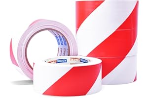ADHES TAPE PURSUIT OF PERFECTION ADHES Hazard Tape Safety Warning Red White Stripe PVC Self Adhesive Caution Tape, For Floor Marking, Walls, Pipes And Equipment Marking, 2 Inch X 54Feet，5Roll