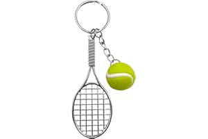 AUTOZOCO Llavero Plástico en Forma de Pelota de Tenis y Raqueta, Cuelga Llaves, Llavero para Tenista, Key chain Modelo Esférico, Detalle, Pelota 2 cm Diámetro x Raqueta 7.5 cm de Largo