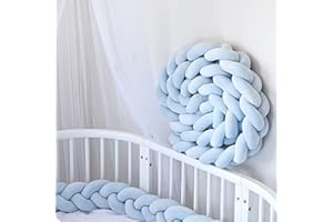 ‎BETTSCHLANGE Bettschlange Geflochten, Baby, Babybett Umrandungen, Kantenschutz Bettumrandung Knotenkissen, Seitenschläferkissen, Baumwolle Schlafkissen Kissen,Blau,150cm