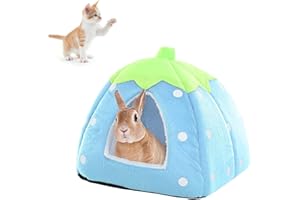 HILEYU Guinea Pig Bed Guinea Pig House Strawberry Indoor Guinea Pig Cage Hideout Small Animal Beds Guinea Pig Hideaway for Hamster Chinchilla Ferret Hedgehog Rabbit Gerbil Blue