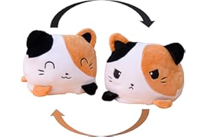 KUNSTIFY Gato de peluche reversible para niñas, mujeres, niños, bebé, para expresar el estado de ánimo, regalo para novia, gato, tricolor