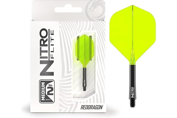 RED DRAGON Darts – Nitro Flite Système intégré de vol et d'arbre – No.2 Forme et design - Disponible en Court, intermédiaire et moyen - Variété de couleurs - Accessoires de fléchettes professionnelles