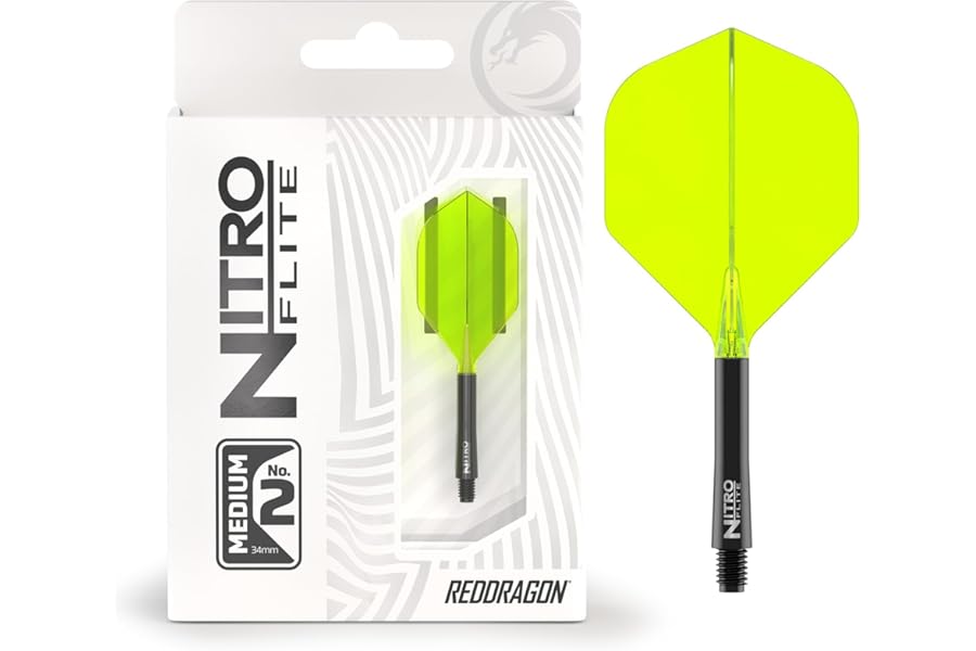RED DRAGON Darts – Nitro Flite Integrated Flight & Shaft System – No.2 Shape and Design - Available in Short, Intermediate & Medium - Available in Variety of Colours - Professional Darts Accessories