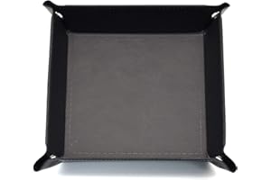 HDdais Eco Friendly Leather Collapsible Dice Tray - Catchall Change Key Wallet Coin Box Tray (Black)
