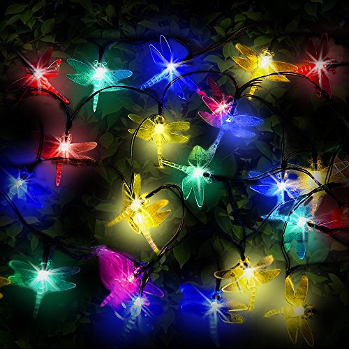 Solar Lichterketten aus 30 Mehrfarbigen Solarbetriebenen LED Libellen-Lichtern, lichterkette, solar lichterkette, mehrfarben solar lichterkette, solar lichterkette außen, Solarleuchten, Solarleuchte von SPV Lights: Der Solarlicht- & Beleuchtungsspezialist (2 Jahre kostenlose Gewährleistung inklusive)