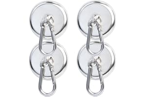 OCEUMAOA Magnetic Hooks Heavy Duty 50kg Strong Neodymium Magnet Carabiner 42mm Magnet with Swivel Carabiner Snap for Kitchen Fridge Classroom Office Camping Accessories Silver 4Pack