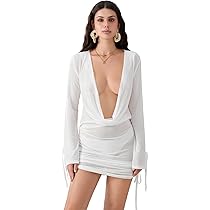 Abito Donna Trasparente Con Perle - Copricostume Sexy Maniche Lunghe Per Spiaggia E Club - Foto 7