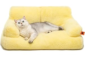 MEWOOFUN Cat Bed Fluffy and Soft Cat Sofa Dog Sofa, Small Dog Bed for Large Cats and Kittens - 66x48cm Cute Cat Bed Couch with Non-slip Bottom, Yellow