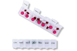 MEDIPILL - MED-S7-T - Pastillero semanal francés - 1 pieza - 7 días/7 compartimentos - Pastillero semanal - Caja de medicamentos - Caja de píldoras cardio (transparente)