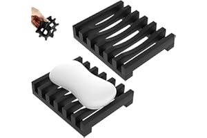 E-GREETSHOPPING Set of 2 Soap Dishes, Silicone Soap Case Saver, Shower Soap Box, Easy Cleaning, Drying, Sink, Bath Deck, Soap Dish Dish Dish for Soap (Black)