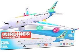 victob Aeroplane Toy with Bump & Go, Kids Airplane Toys Flashing Lights and Sound, Realistic Model Plane for Boys and Girls Ages 3-12, Blue