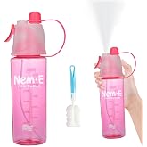 Botella de agua de 650 ml con cepillo para taza, botella de agua 2 en 1 para rociar y beber, con popote abatible, botella de