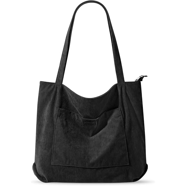 Grand Tote Bag Velours Côtelé Beige – Sac Élégant Femme Avec Fermeture Éclair, Poches & Compartiments