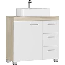 Mobile Sottolavabo VASAGLE 30x70x64 Cm - Con 3 Cassetti E 2 Scomparti, Bianco E Beige | Per Bagno Con O Senza Colonna
