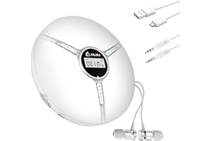 KLIM Discman Portable CD Player with Headphones, Built-in Battery - New - CD Players for Home, Car - Compatible w/SD Card, CD, CD-R, CD-RW, MP3, WMA - 5 EQ Effects - Walkman CD Player - White