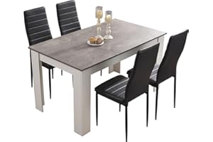 Blisswood Dining Table Set, Dining Table And 4 Chair Set, Pu Leather Dining Room Chairs and 18mm Thick Table Top 120 x 80 cm Long Wooden Dining Table Modern Design Dining Table Set