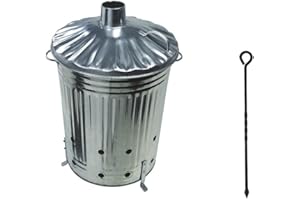 Srendi® Small Medium Large 15L 60L 90L Litre Metal Galvanised Garden Incinerator Fire Bin Burning Leaves Paper Wood Rubbish Dustbin Shovel and Poker Made in U. K. (90L INC+Poker)