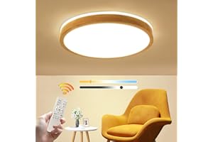 WAYLUOUNG Plafoniera Tonda A LED In Legno | Lampada LED A Bagliore A 360° Superiore | Ø50cm 36W | Dimmerabile Con Telecomando 4800-6500K | Lampada Da Soffitto In Legno Cameretta Per Bambini | Ragazze / Ragazzi