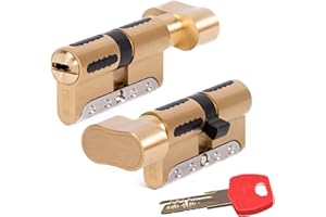 IFAM WX1000 Bombin de Seguridad 30x30 Color Laton CON POMO Cilindro Bombillo Reforzado DOBLE EMBRAGUE Antirotura Antibumping Antitaladro Leva Antiextracción Cerradura para Puerta 5 Llaves y Tarjeta