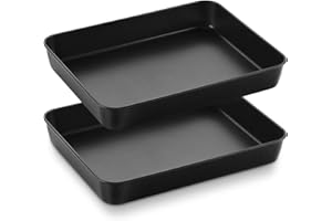 HaWare Oven Tray, Non-Stick Stainless Steel Baking Sheet Pan Set of 2, Rectangle Deep Cake Tin for Roasting Baking Serving, 31.5x24.8x5cm, Healthy & Non-Toxic, Rust Resistant (Black)