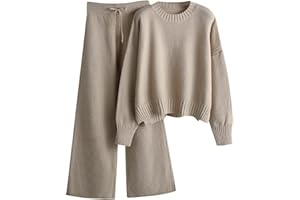 MJGkhiy Tuta Maglia Donna Completa Elegante Set Tute In Maglia Due Pezzi Set Coordinato Tuta Casual Lavorati Maglione a Maniche Lunghe Pullover Top e Pantaloni a Gamba Larga Completi Invernale