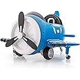 GYMAX Kids Ride on Car, 12V Battery Powered Car with Remote Control, Joysticks, Folding Airfoils, Rotary Propeller, Sounds, Music, USB & Wireless, Electric Airplane Toy for Boys Girls (Blue + White)