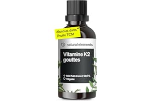 NATURAL ELEMENTS 200 µg de vitamine K2 MK-7 – 1 700 gouttes (50 ml) – teneur all-trans >99,7% (K2VITAL® de Kappa) – produit testé en laboratoire, végan, fortement dosé