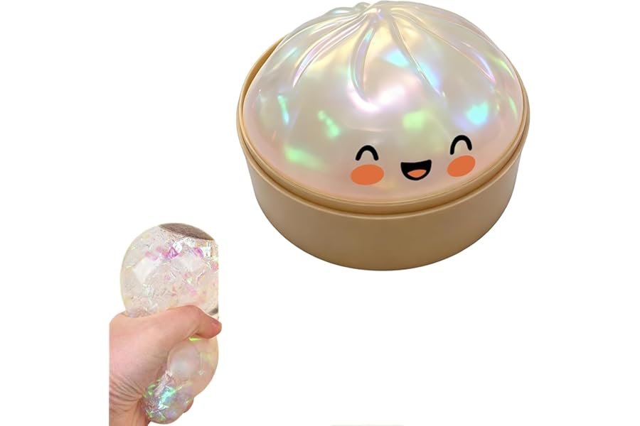 10cm Giant Dumpling Squishy Toy, Dumpling Stress Toy, Toy Dumplings with Steamer Box, Large Stress Relief Sensory Ball, Soft Squeeze Decompression Dough Fidget Toys, 6 Colors (C-white)