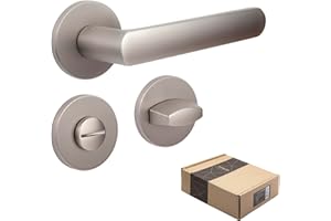 APECS Poignées de porte pour portes intérieures modernes Poignée de porte pour porte d'entrée et porte intérieure avec rosaces rondes Poignée de porte nickel mat Garniture de poignée avec matériel de