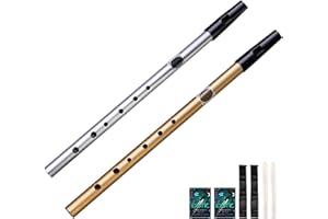 WANAONE 6pcs Aluminum Alloy Six-holed Whistle, with Music Score and Storage Bag, Traditional Tin Penny Whistle, C, D, for Beginners & Experts(gold+silver)