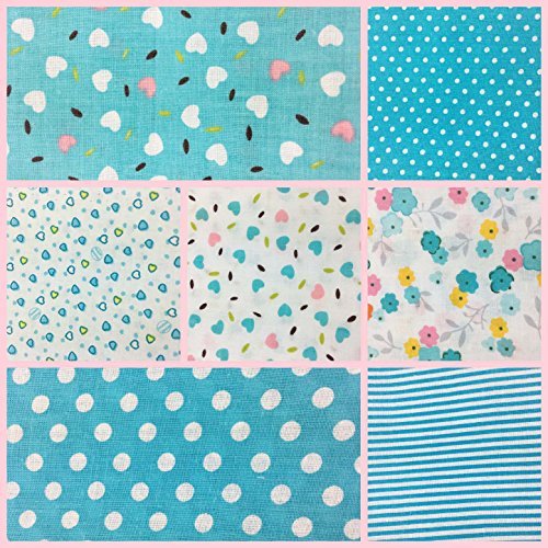 7Pcs Baumwollstoff Patchwork Stoffe DIY Gewebe Quadrate Baumwolltuch Stoffpaket zum Nähen mit vielfältiges Muster 50x50cm Hellblau - 5