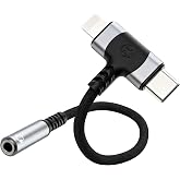2 in 1 USB-C &amp; Lightning to 3.5mm Jack Adapter - HiFi Audio Adapter with DAC Chip for USB-C/Lightning to Auxiliary, Compatibl
