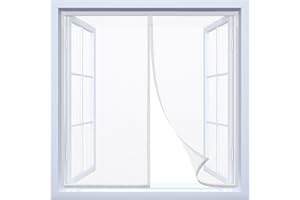 AUMAYCO Magnet Fliegengitter Fenster mit 24 Versteckten Magneten und Selbstklebendem Band, Fliegengitter Fenster Ohne Bohren, Selbstschließend, Einfach zu Installieren, 130cm x 150cm, Weiß
