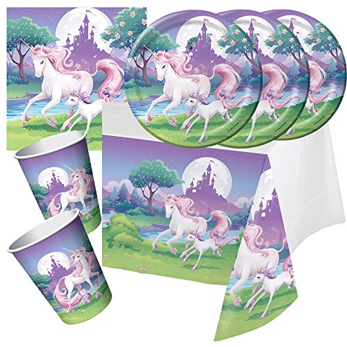 33-teiliges Party-Set Einhorn - Unicorn - Teller Becher Servietten Tischdecke für 8 Kinder