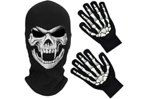 MELOP Full Face Skeleton Skull Ghost Halloween Balaclava Face Mask for Cosplay Costume Cycling Outdoor with Big SkullSkeleton Gloves