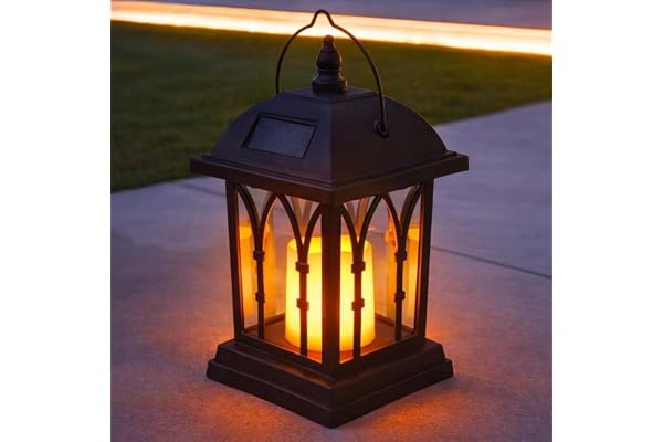 Festive Lights Lanternes Solaires Décoratives Extérieures Noir Mat avec Éclairage Bougie LED Effet Vacillant Waterproof (27cm hauteur)
