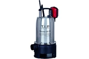 T.I.P. Maxima 180 SX Pompe Submersible Pour Eaux Usées en Acier Inoxidable Débit 10500 l/h Hauteur de Refoulement 7 m Puissance nominale 500 W Roue VORTEX Auto-Nettoyante en Noryl Couleur Noir Argent