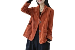 YM YOUMU Blazer vintage simple en velours côtelé avec deux boutons et poches pour femme