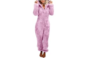 TURWXGSO Adult Pajamas Women UK Sale Oversize Fleece Pajamas Clearance Fluffy Long Sleeve Jumpsuit Pajamas with Cat Ear Hood Casual Warm Solid Color Zipper up Sleepwear for Winter XXXXXL