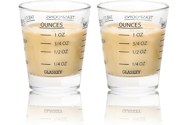 GLASKEY 2 Pcs Mini Verre Doseur, Mini Verre Doseur Cocktail,Verres à shot Verre lourd liquide 26-Mesures incrémentales 1 OZ, 2 TBS, 6 TSP, 30 ML Outils de cuisine (Noir)