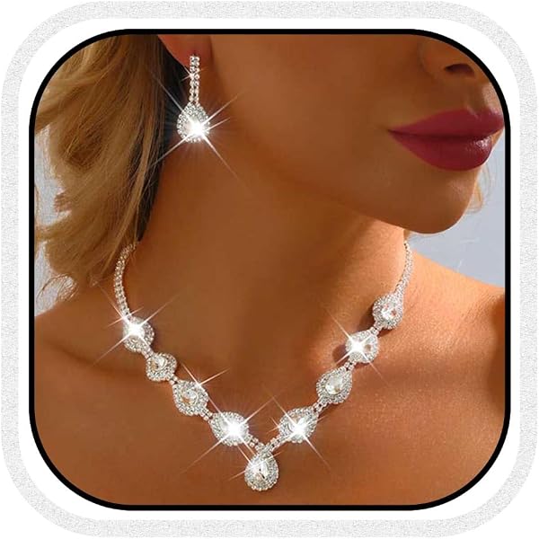 Parure Mariage JeweBella - Collier, Boucles D'Oreilles, Bracelet Strass - Vintage Pour Mariée Et Demoiselle D'Honneur