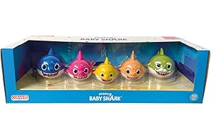 Comansi - Set Colección Baby Shark - 5 Figuras: Baby Shark, Mommy Shark, Daddy Shark, Grandpa Shark, Grandma Shark