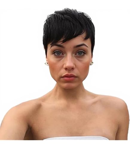 Parrucche Corte Per Donne Nere Parrucca Pixie Cut Sintetica Corta Riga Laterale Parrucche Pixie Cut Con Frangia Per Donne Anziane Parrucche Pixie Cort P14333170 - Foto 3