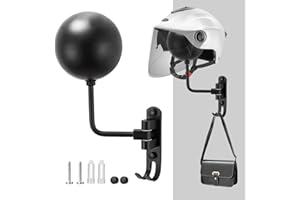 Skibetfo Helmet Wall Mount Motorbike Helmet Stand 180° Rotation Motorcycle Helmet Holder with 2 Hooks for Motorcycle Bike Coats, Caps, Baseballs, Rugby Helmet