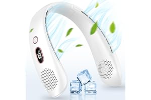 JOLTIX Ventilatore da collo, Silenzioso Ventilatore Portable, Mini Ventilatore USB Senza Lama con Luci a LCD Display, 3 Velocità Ricaricabile Potente per Ufficio Cucina Viaggi Sport (Bianco)