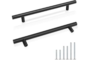 Probrico Black Kitchen Cabinet Handles, Matte Black Cupboard Door Handle Pulls, Stainless Steel T Bar Handles, 6.3 Inch (160mm) Hole Spacing Black Door Handle Pulls, 15 Pack
