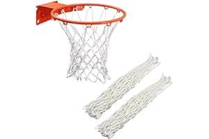 Y8HM Red de baloncesto resistente de repuesto para 12 bucles estándar, para interiores y exteriores, color blanco, 2 unidades